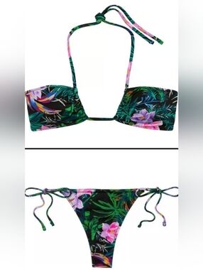 XS/XS ❤️VS Swim Halter Bikini Top Thong Bikini Set Tropical Island Getaway